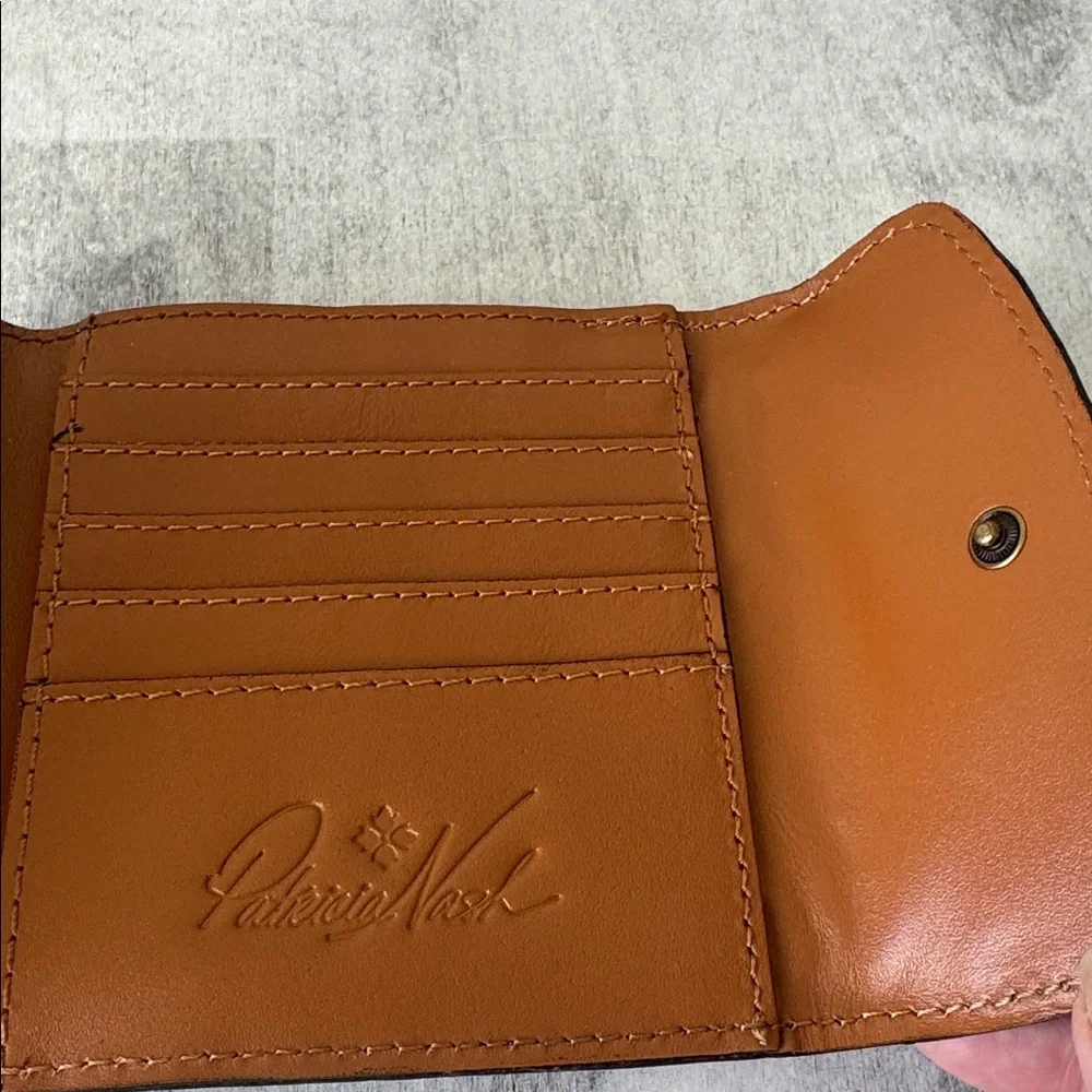 PATRICIA NASH Reiti Bi-Fold Tooled Cognac Brown Leather RFID Wallet Nib